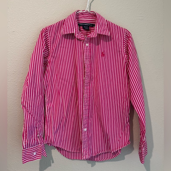 Ralph Lauren Tops - Ralph Lauren Sport Women's Pink and White Striped Collared Shirt